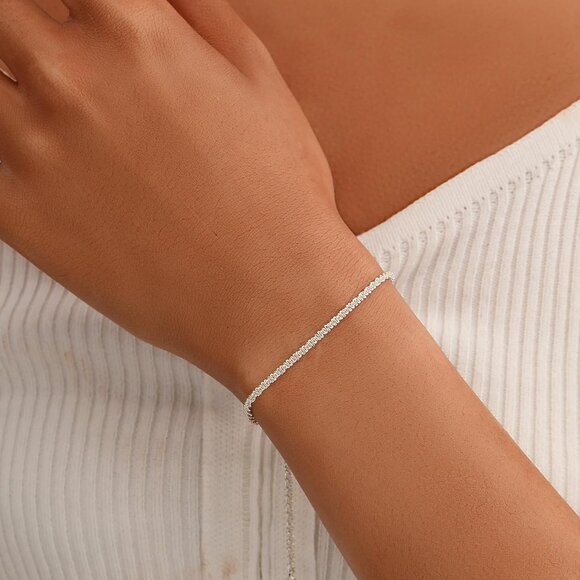 Dainty Silver 925 Sterling Gold Plated Twist Rope Chain Adjustable Bracelet for - Picture 2 of 6